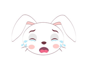 Crying Bunny. Rabbit with a crying face. Hare emotions, element, design. Vector illustration.
