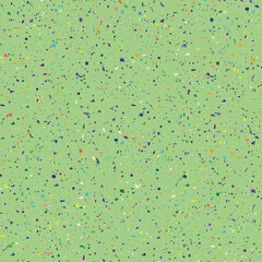 Vector dense terrazzo pattern seamless background. Green backdrop of multicolor coarse grained stone granite particles. Abstract igneous rock texture of mineral crystals. Elegant stone surface repeat