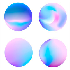 Set of round Gradient. Multicolor blue Sphere. Modern abstract background texture. Template for design. Isolated objects. Vector