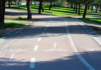 Bicycle road sign in a park city