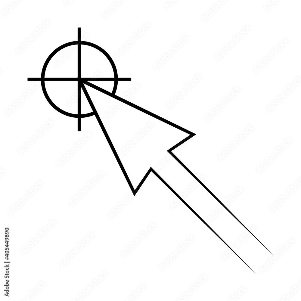 Poster Icon the pointer target vector cursor arrow in the centre of the concept of sign accuracy, symbol of the center of the target