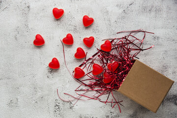 Valentine's Day, Gift box of kraft paper with a red heart candy - 405450463