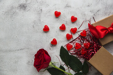 Valentine's Day, Gift box of kraft paper with a red heart candy - 405450861