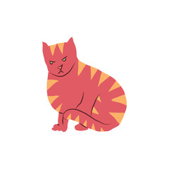 Cosy hand drawn cat with decorations. Angry. Vector illustration. Editable lines. Colored.