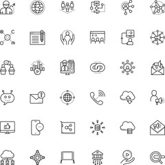 communication vector icon set such as: desktop, bot, metal, chip, broadcasting, learning, cloudscape, crowd, mockup, restricted, useful, code, ecommerce, seminar, demonstrate, texting, layout