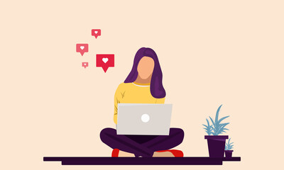 Women with Laptop Illustration - vector art