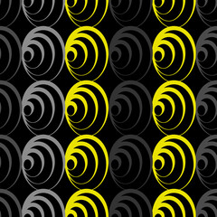 geometric black and yellow pattern with circles for bed linen, textile