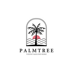 Palm or Coconut Line Art Logo Vector Illustration Design Vintage  Logo Badge Template Design