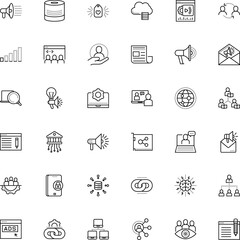 Fototapeta premium communication vector icon set such as: lecture, component, data aggregation, finance, email, banking, seminar, lock, university, newspaper, agitation, e-learning, and, wireframe, net, love, male