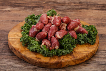 Raw chicken hearts for cooking