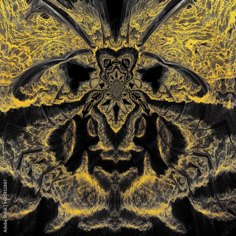 Poster golden yellow and grey on a black background intricate patterns and designs inspired by the colours 