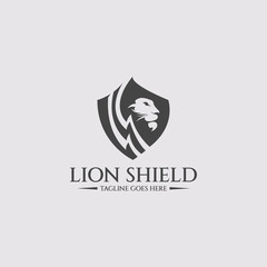 Lion shield logo design template. Vector illustration