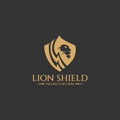 Lion shield logo design template. Lion head icon. Vector illustration