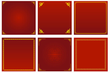 Set Chinese style background.Gold border on red background.Chinese concept.Vector and Illustration.