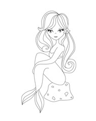 Beautiful mermaid - doodle illustration, coloring book