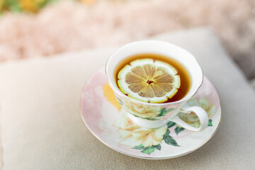 a cup of tea with lemon