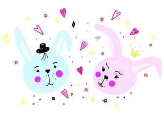 Children's vector illustration in cartoon style. Rabbits in love