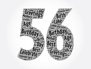 Happy 56st birthday word cloud, holiday concept background
