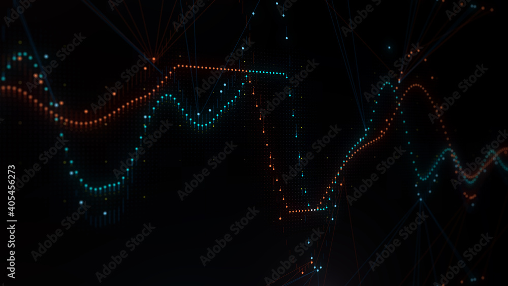 Poster 3d render complex graph concept. data analysis design. abstract information visualization.