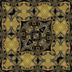golden yellow and grey on a black background intricate patterns and square format designs inspired by the colours and shape of the common wasp