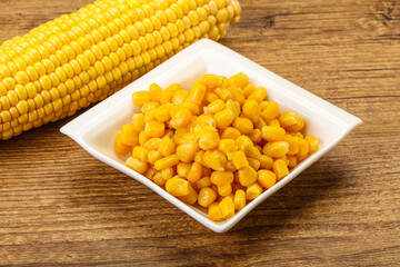 Sweet yellow corn in the bowl