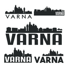 Varna Bulgaria Flat Icon Skyline Vector Silhouette Design Set Logo Illustration. - obrazy, fototapety, plakaty