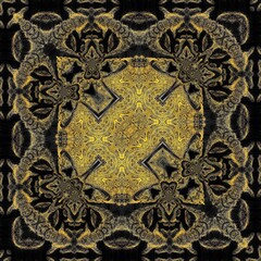 golden yellow and grey on a black background intricate patterns and square format designs inspired by the colours and shape of the common wasp