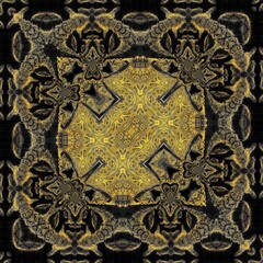 golden yellow and grey on a black background intricate patterns and square format designs inspired by the colours and shape of the common wasp