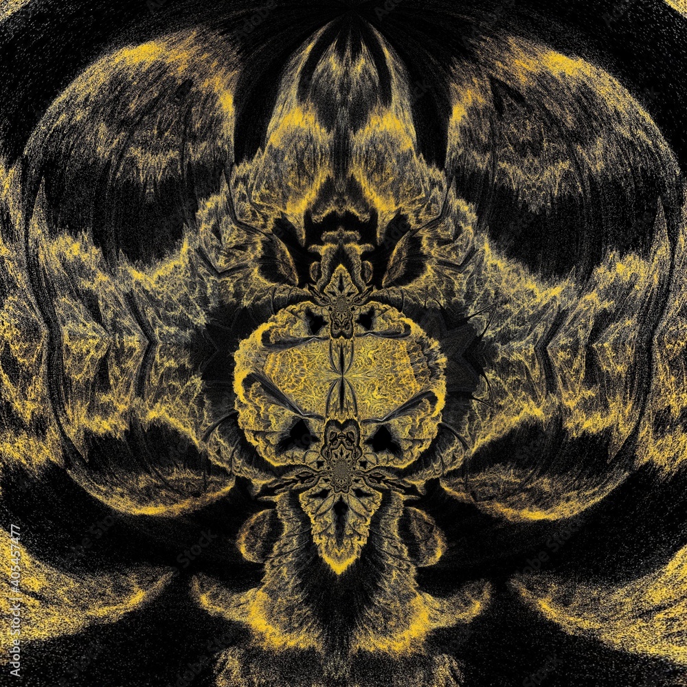 Poster golden yellow and grey on a black background intricate patterns and designs inspired by the colours 