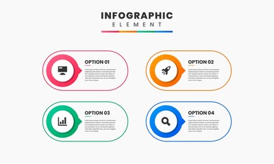 Vector Graphic of Infographic Element Design Templates with Icons and 4 Options or Steps. Suitable for Process Diagram, Presentations, Workflow Layout, Banner, Flow Chart, Infographic.