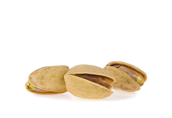 Pistachios isolated on white background close-up.