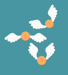 Flying moneys set on blue background vector illustration flat modern design modern style