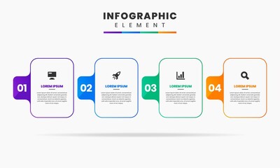 Vector Graphic of Infographic Element Design Templates with Icons and 4 Options or Steps. Suitable for Process Diagram, Presentations, Workflow Layout, Banner, Flow Chart, Infographic.