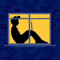 Cartoon flat man in the window vector illustration modern style 