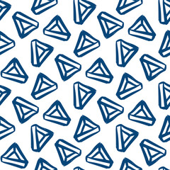 Blue contour triangles isolated on white background. Cute monochrome geometric pattern. Vector flat graphic hand drawn illustration. Texture.