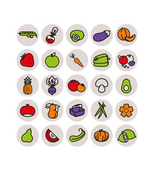 Collection symboles fruits et légumes, maraîcher, producteur, primeur, marché