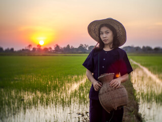 Young farmer wearing traditional Thai costumer