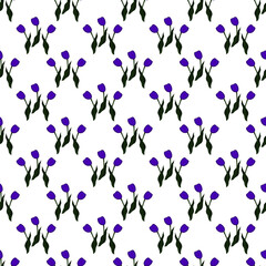 Vector seamless pattern with bouquet of purple tulips on a white background. Design element for textile, wallpaper, wrapping paper, print, postcard