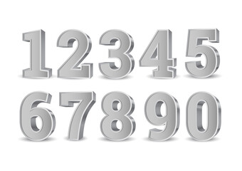 Silver 3d numbers. Symbol set. Vector illustration