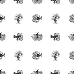Seamless background of silhouettes various deciduous trees