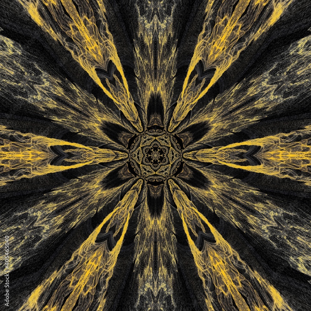 Poster golden yellow and grey on a black background intricate patterns and designs inspired by the colours 