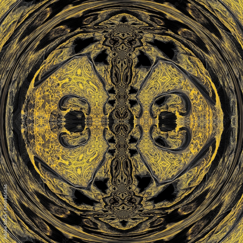 Poster golden yellow and grey on a black background intricate patterns and designs inspired by the colours 