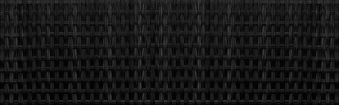Panorama of Black woven rattan wall pattern and seamless background