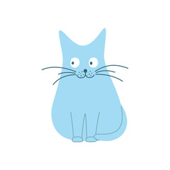 Cute blue cat sitting isolated on white background. Hand-drawn vector illustration.