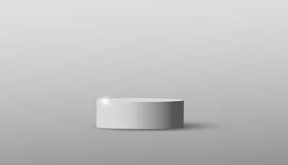 Grey minimal scene with empty podium, pedestal or platform. Holiday banner, web poster, flyer, color brochure
