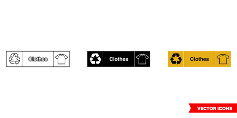 Fototapeta premium Clothes landscape textile recycling sign icon of 3 types color, black and white, outline. Isolated vector sign symbol.