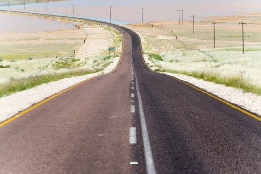 Road Through A Salt Pan In South Africa, Rietfontein