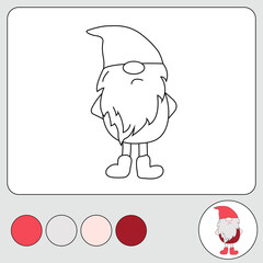 Christmas Cartoon Gnome coloring page. Development task for children. Coloring book isolated on white background. Images