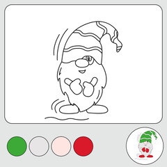 Christmas Cartoon Gnome coloring page. Development task for children. Coloring book isolated on white background. Images