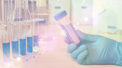 Science and molecular biology background, panoramic image. Plastic tubes for pcr analysis of dna...